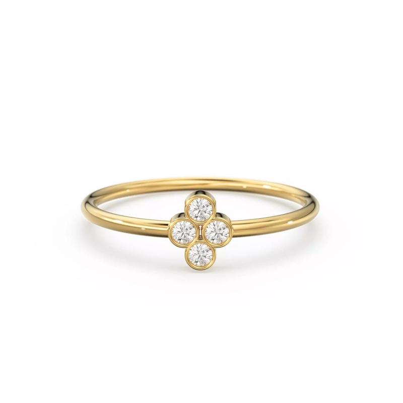 4 Diamond Bezel Gemstone Wedding Band Zircon Stone Ring