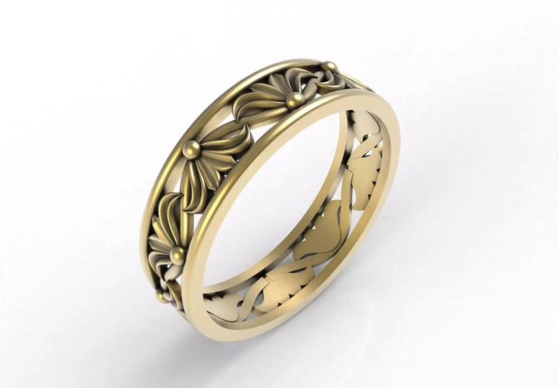 Antique Floral Wedding Band
