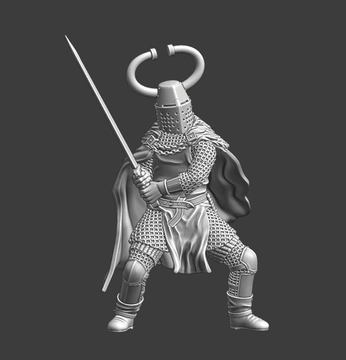 Medieval Teutonic Master - Large sword and crested helmet