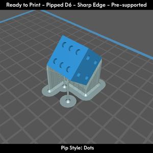 Dice Master – Ready to Print - Pipped D6– Presupported STL Files for 3D Printing - Dot Style -  Sharp Edge - Cube