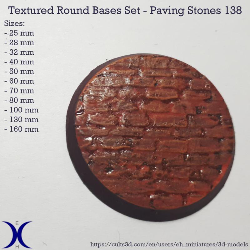 Round Bases Set – Paving Stones 138 Texture (25–160mm) | Perfect for Tabletop Wargames & RPG's