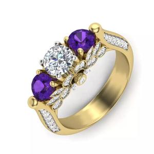solitaire color stone vintage women ring 3dm render detail