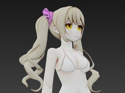 Girl in swimsuit with anime style pigtails