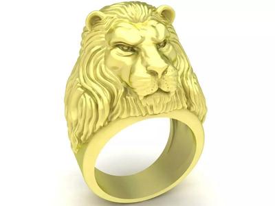 Powerful Lion Head Ring 3D Model for Men Jewelry 3876