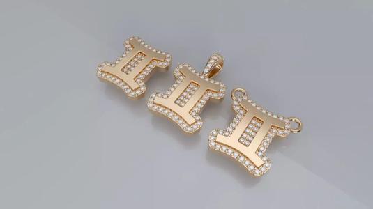 Zodiac Sign Pendant v3 - Diamond Border - Gemini Pendant