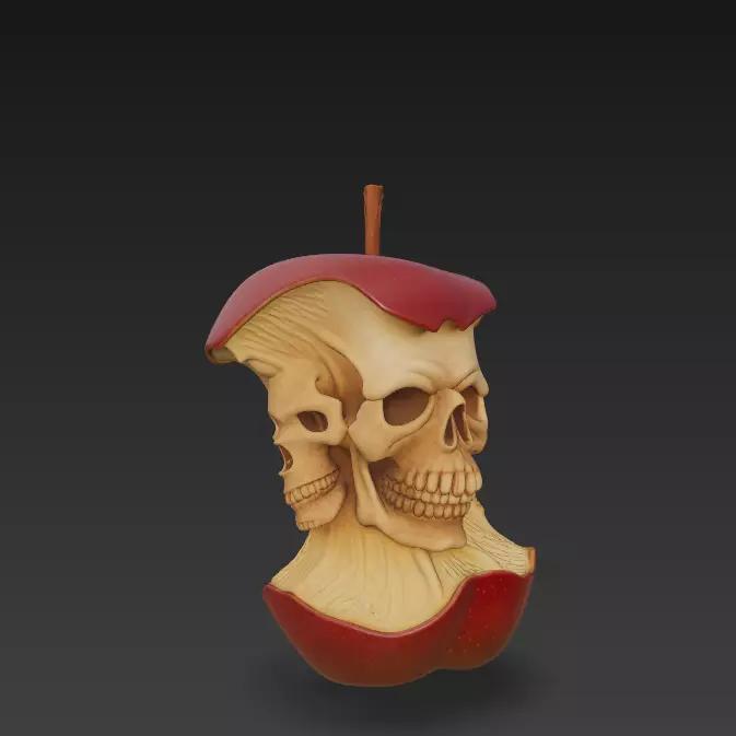 Skull Apple Sculpture - Dark Fantasy 3D Model