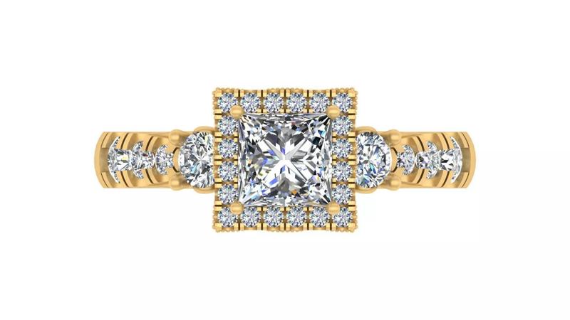 Princess-Cut Blue Gemstone Halo Engagement Ring