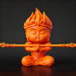 Baby Wukong Statue with Weapon – 3D Print Model