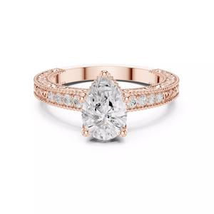 Pear Cut Diamond Milgrain Design Wedding Ring 3DM STL Video