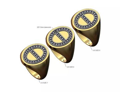 Diamond anchor link inserts oval signet US sizes 7 8 9