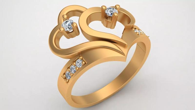 Hearts Love Diamond Gold Fashion Ring