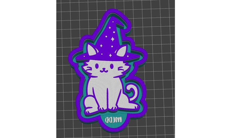 Witch Kitty Cat with Hat Stars Halloween Freshie Hanging Air Freshener Mold STL 3D Print File / Housing for Silicone with Pull Tab