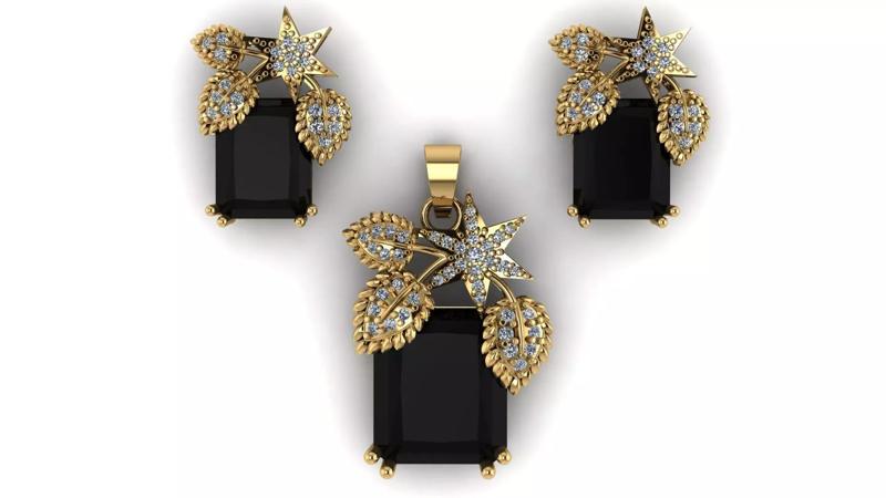 Women Fashion Diamond Pendant and Earrings 3d Printable Model