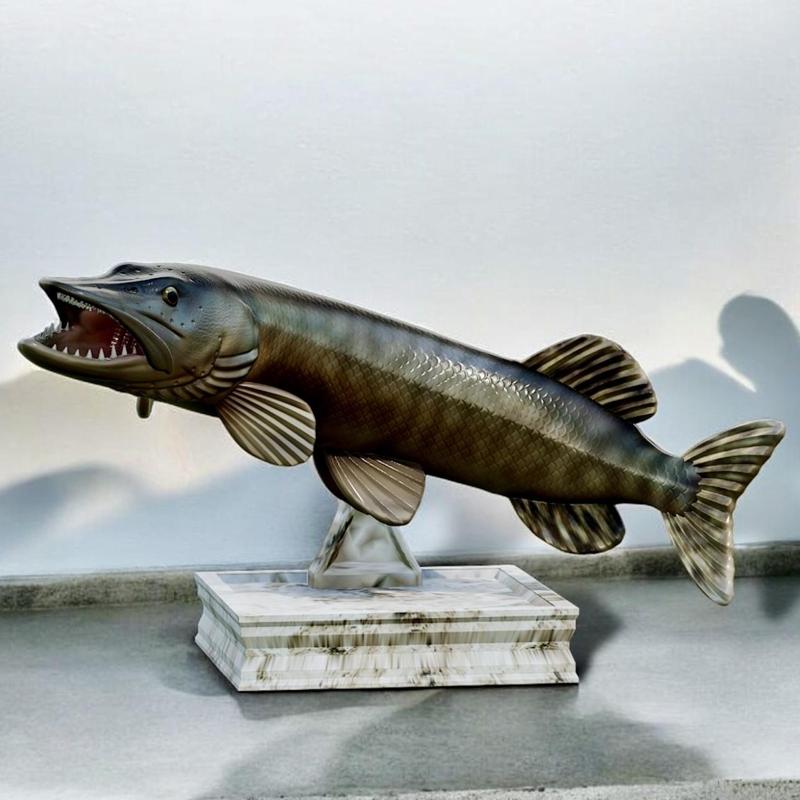 fish Northern pike / Esox lucius in motion trophy statue detailed texture for 3d printing
