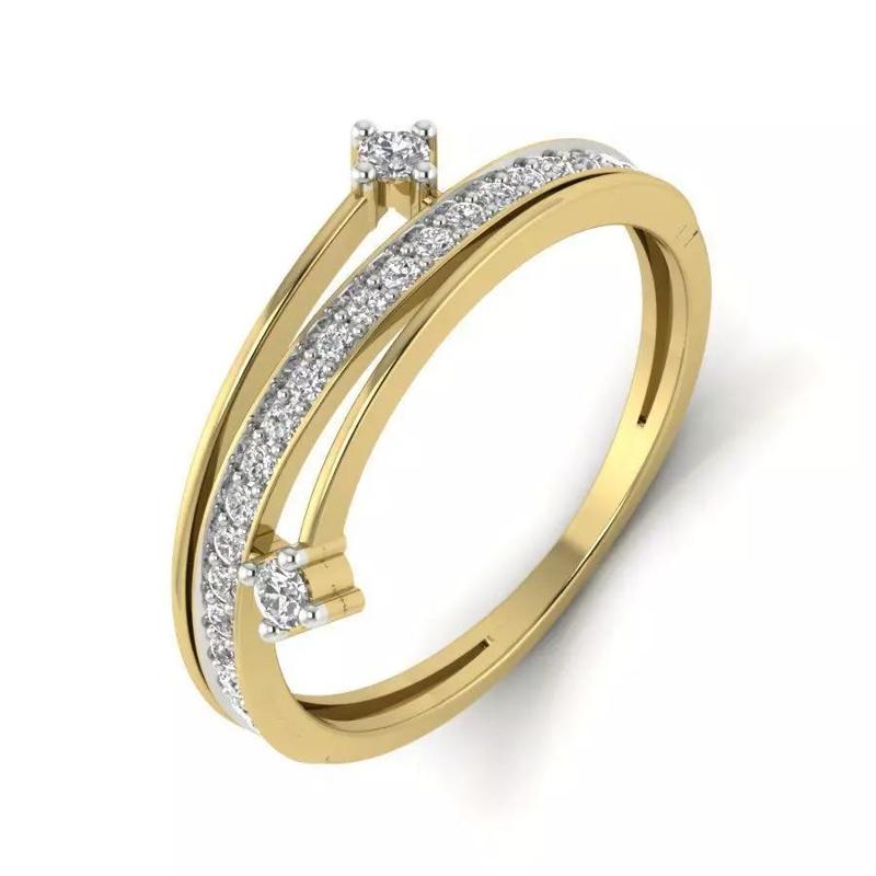 Light Weight Yellow Gold Diamond Ring  -PR-009 DIA