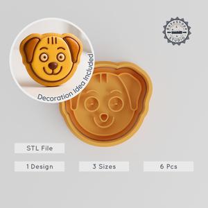Animal Smile Shape Cutter & Stamp, Cookie & Fondant Set, S/M/L, 6 Pieces, Dog Emoji Design