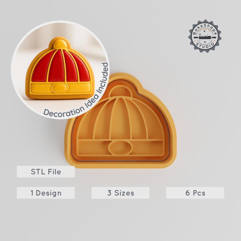 Chinese Hat Cookie Cutter & Stamp, Festival Cap, Traditional Design, 6-Piece Set, S/M/L, Perfect for Cookies & Fondant