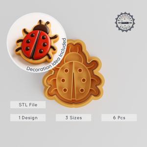 Nature Insect Cookie Cutter & Stamp Set, Bug Design, Springtime Ladybug, 6 Pieces, 3 Sizes, Perfect for Fondant & Cookies