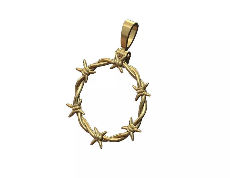 Barbed wire round pendant with bail