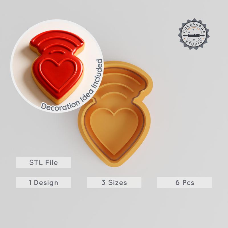 Heart Shape Cutter & Stamp Set, Cookie & Fondant Designs, S/M/L Sizes, 6-Piece Romantic Baking Tool