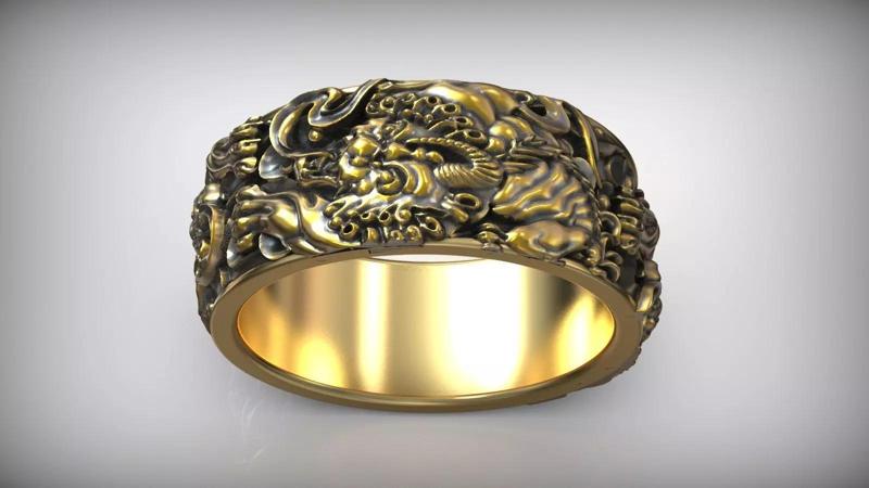 Chinese Tiger Traditional Ornament Wedding Ring