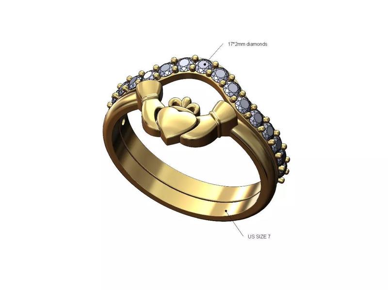 Claddagh guard curved half eternity diamond ring US size 7