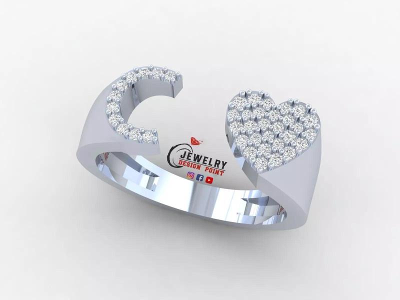 Custom Alphabet Heart Diamond Ring  AtoZ Love Ring Letters Ring