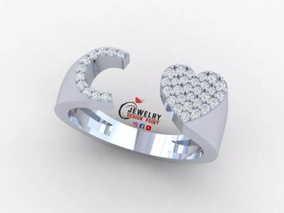 Custom Alphabet Heart Diamond Ring  AtoZ Love Ring Letters Ring