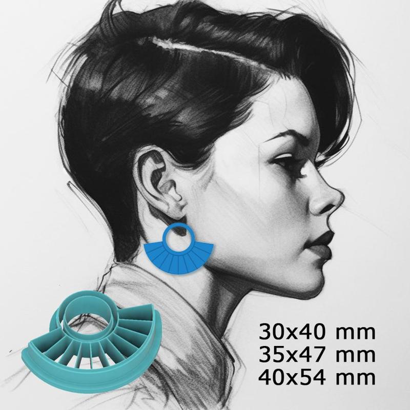 polymer clay cutter for earrings in 3 sizes, circle with fan