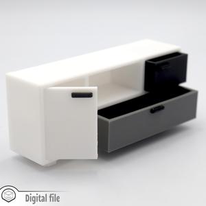 Living room Tv stand with functional doors, shelves and drawer mono/multi color 3D 3MF file