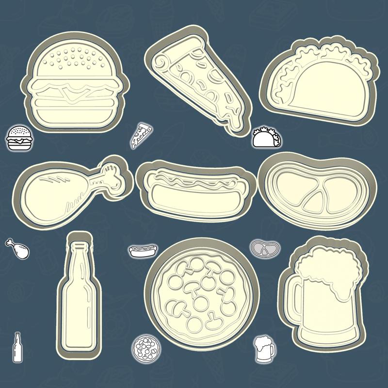 Food & drinks cookie cutters - beer & snacks set / bundle - 9 pieces