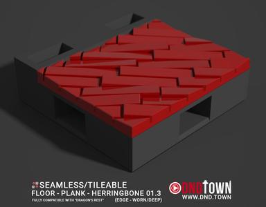 Floor - Plank - Herringbone - Wall Edge 01.3 (WORN/DEEP) - 3D Modular Dungeon Tile - DnD Town Minis (www.dnd.town)