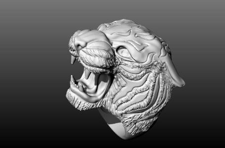 Tiger Head Gold Ring 3D