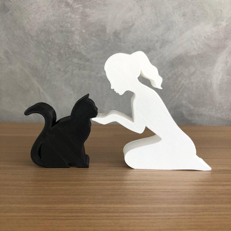 Girl and her cat( tied hair) for 3D printer or laser cut