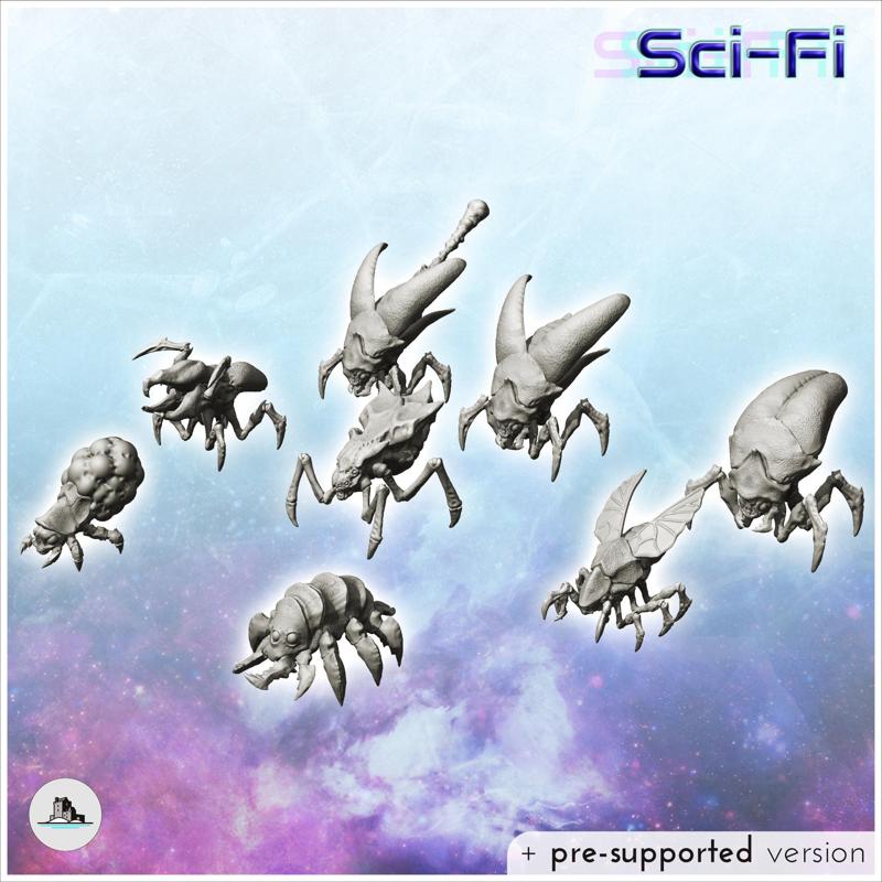 Set of seven alien creatures on legs (33) - Future Sci-Fi SF Post apocalyptic Tabletop Scifi Wargaming Planetary exploration RPG Terrain