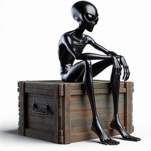 Lonely Alien Seated on Wooden Box – 3D Printable Figurine
