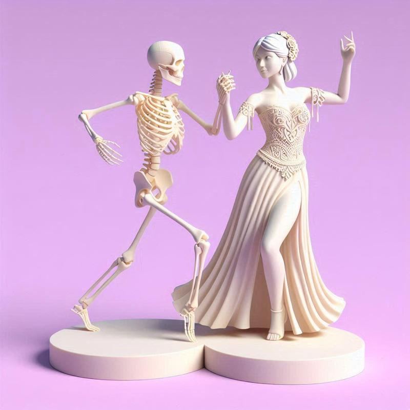 1763 Tango of Life and Death - 3D-Printed Ivory-Style Minimalist Statues, magic, dragon, serpent, mask, gnome, gorgon, venetian carnival, wild, fox, monster, cat, fair, witch, werewolf, horror, beast, snake, troll, skeleton dance