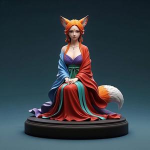 1283 COLORFUL Fox Spirit Woman in Pu Song Ling Style, beast, magic, creature, fantasy, wood, base, sword, warrior, wild, cat, monster, fox, godzilla, fair, witch, werewolf, horror, beast, gothic, troll