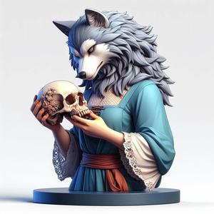1345 Werewolf with Skull - Colorful 3D Model, beast, magic, creature, fantasy, wood, base, sword, warrior, wild, cat, monster, dog, godzilla, fair, witch, werewolf, horror, beast, gothic, troll