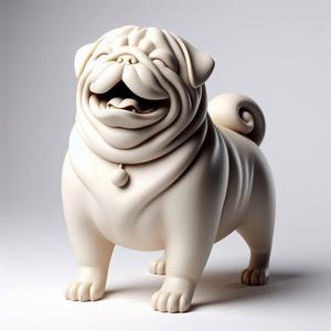 61 Laughing Pug - Ivory-Style 3D-Printed Statue, creature, creature, low poly, collectible, wood, sword, base, warrior, wild, dog, dragon, dnd, cat, monster hunter, monster, totem, totemic