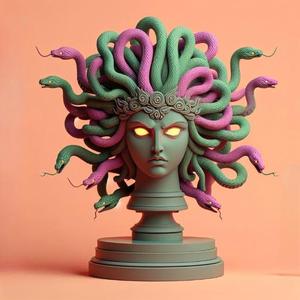 952 Color 3D Model of a Beautiful Gorgon with Snake Hair and Glowing Eyes, fantasy, wood, base, sword, warrior, wild, fox, monster, cat, dog, fair, witch, werewolf, horror, beast, gothic, troll