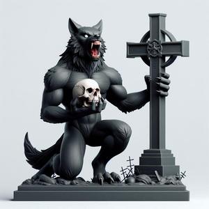 1072 COLORFUL Werewolf Howling with Skull - 3D Model, beast, magic, creature, fantasy, wood, base, sword, warrior, wild, cat, monster, dog, godzilla, fair, witch, werewolf, horror, beast, gothic, troll