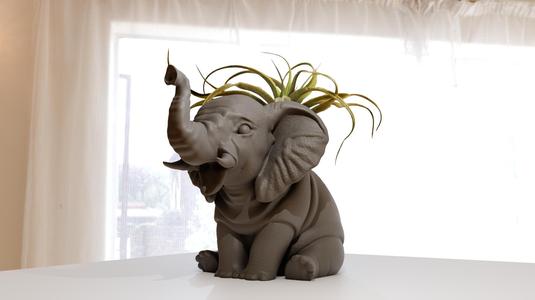 baby elephant sitting planter pot flower vase trunk up  stl