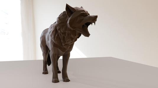 wolf roaring low poly stl