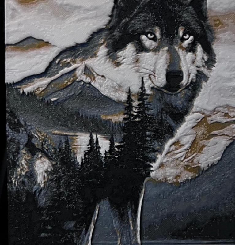 wolf and landscape double exposure