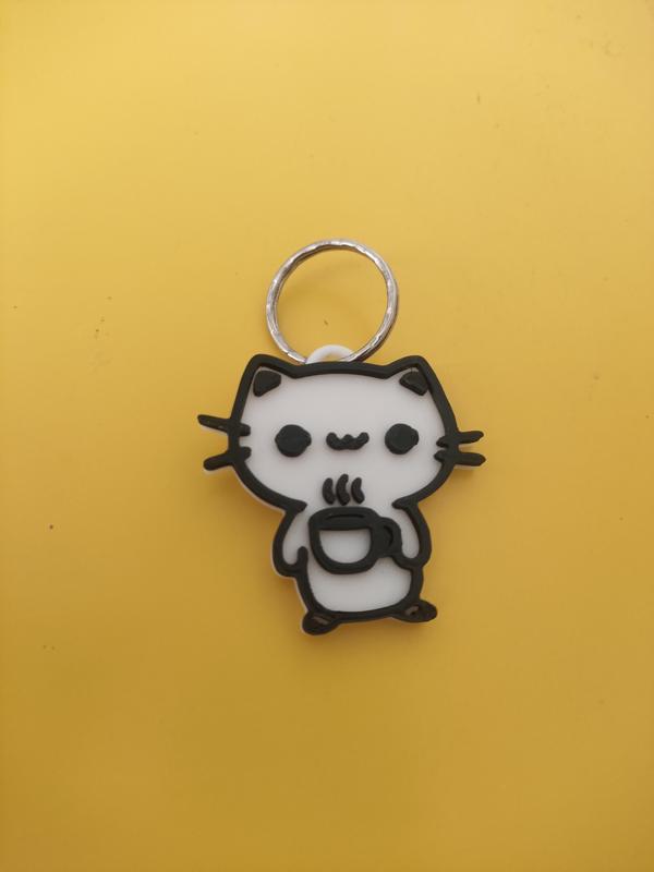 Cute Cat drinking Coffee keychain