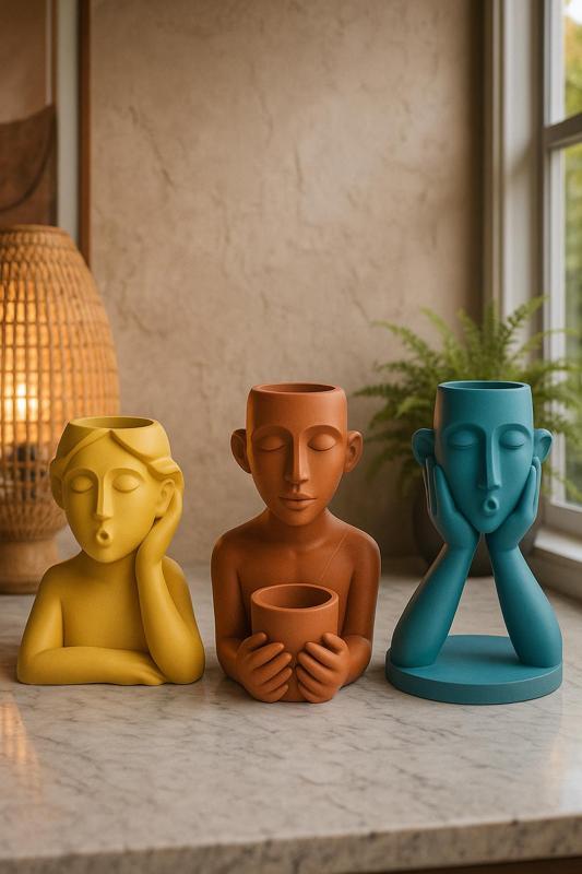 Abstract Face Planters Set – Modern Sculptural Vases