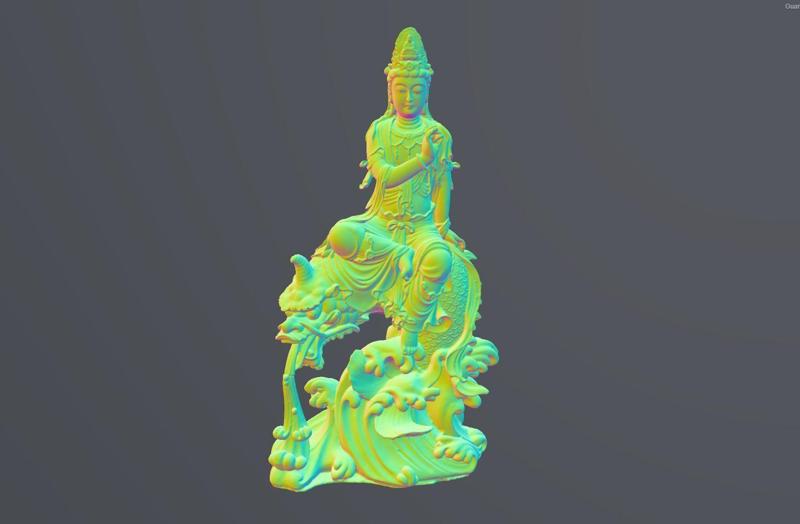 Guanyin on Dragon – 3D Spiritual Sculpture For 3D printing