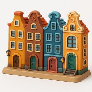Amsterdam Townhouses - Stylized 3D Miniature Set