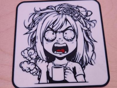 Coaster - Cartoon Angry Girl Coffee